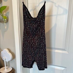 Fashion Nova Black and Rhinestone One Piece